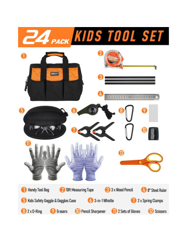 Conjunto de Herramientas Reales INCLY 24 PCS para Niños