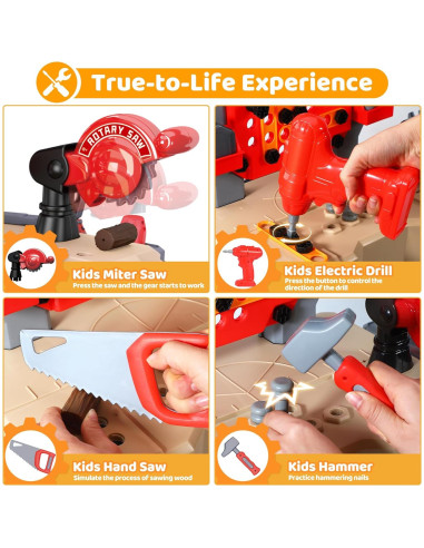 Banco de herramientas Honeystar para niños 65 piezas