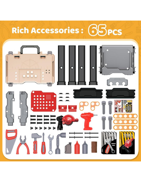 Banco de herramientas Honeystar para niños 65 piezas