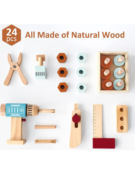 Juego de Herramientas de Madera PairPear para Niños 24 Piezas Juego de Herramientas de Madera PairPear para Niños 24 Piezas