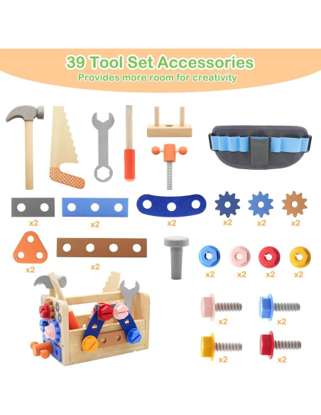 Juego de Herramientas de Madera JadeLink 39 Piezas Niños