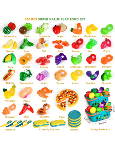 Juego de Comida de 100 Piezas para Niños - Juguete de Cocina