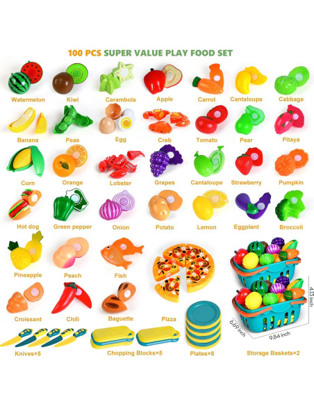 Juego de Comida de 100 Piezas para Niños - Juguete de Cocina