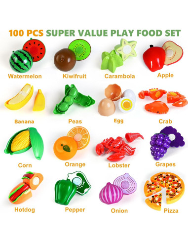 Juego de Comida de 100 Piezas para Niños - Juguete de Cocina