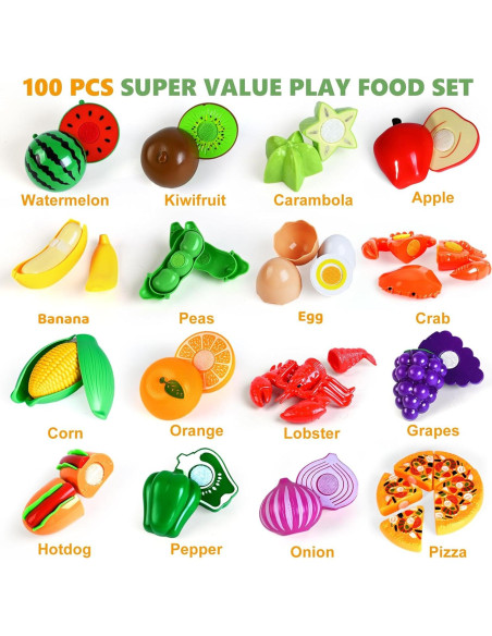 Juego de Comida de 100 Piezas para Niños - Juguete de Cocina