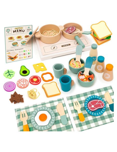 Juego de Cocina de Madera HAPGFS con Accesorios para Niños