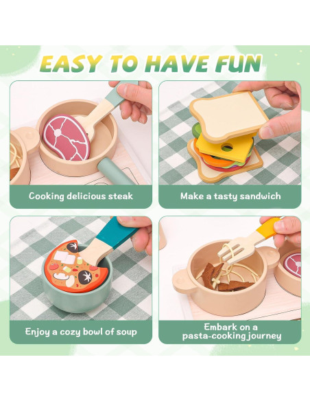 Juego de Cocina de Madera HAPGFS con Accesorios para Niños