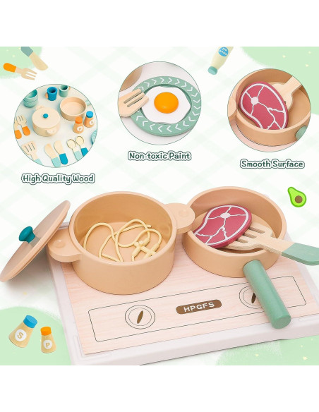 Juego de Cocina de Madera HAPGFS con Accesorios para Niños