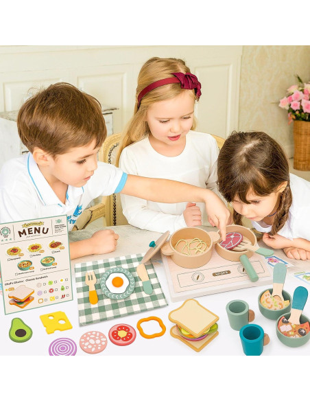 Juego de Cocina de Madera HAPGFS con Accesorios para Niños