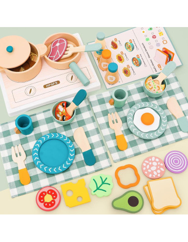 Juego de Cocina de Madera HAPGFS con Accesorios para Niños