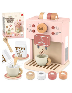 Juego de Café Airlab Rosa para Niños - Cafetera de Madera