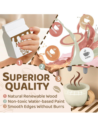Juego de Café Airlab Rosa para Niños - Cafetera de Madera