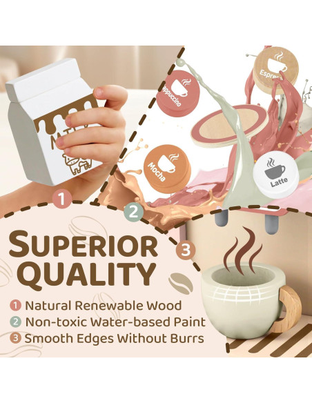 Juego de Café Airlab Rosa para Niños - Cafetera de Madera