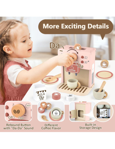Juego de Café Airlab Rosa para Niños - Cafetera de Madera