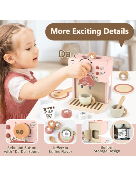 Juego de Café Airlab Rosa para Niños - Cafetera de Madera