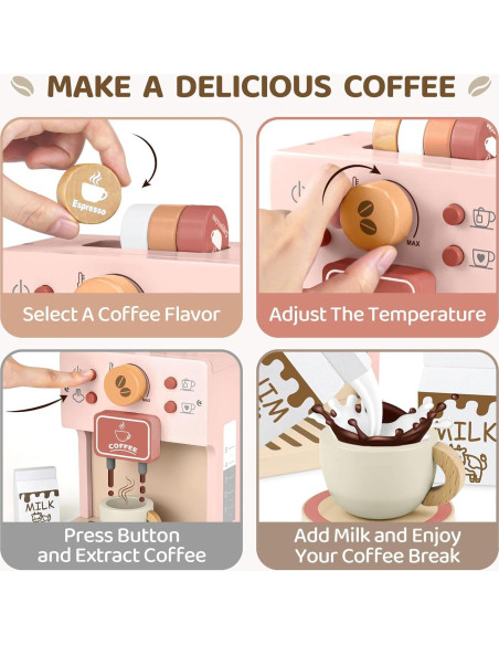 Juego de Café Airlab Rosa para Niños - Cafetera de Madera