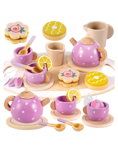 Juego de Té de Madera BUYGER para Niños 3 a 5 Años