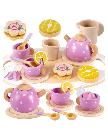 Juego de Té de Madera BUYGER para Niños 3 a 5 Años
