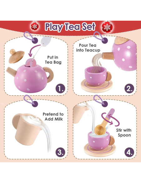 Juego de Té de Madera BUYGER para Niños 3 a 5 Años