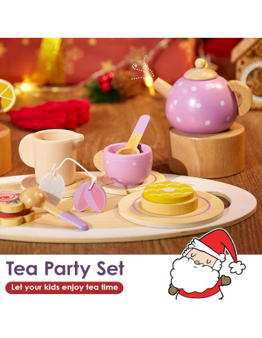 Juego de Té de Madera BUYGER para Niños 3 a 5 Años