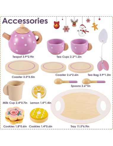 Juego de Té de Madera BUYGER para Niños 3 a 5 Años