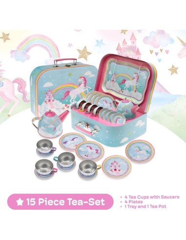 Juego de té Jewelkeeper Unicornio 15 piezas para niñas