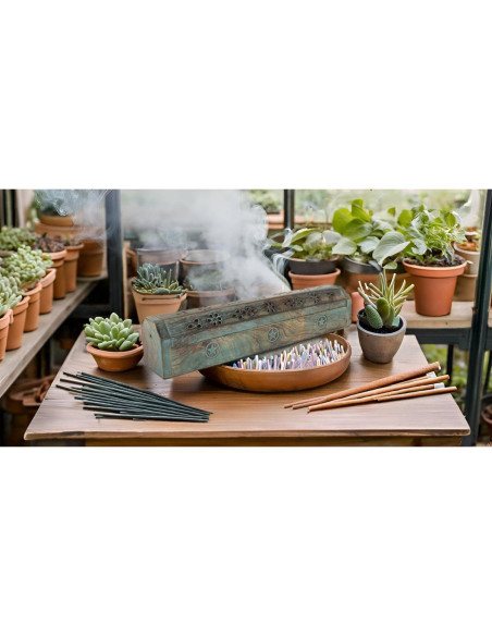 Soporte de Incienso de Madera de Mango Ecológico Azul 30.48 cm