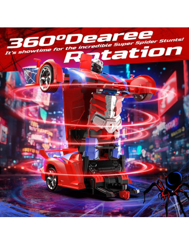 Auto Araña DEERC RC Transformable 1:18 Rojo con LED