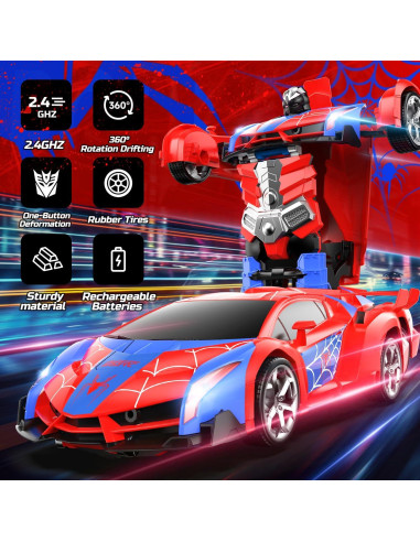 Auto Araña DEERC RC Transformable 1:18 Rojo con LED