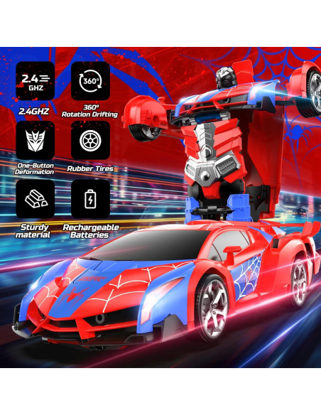 Auto Araña DEERC RC Transformable 1:18 Rojo con LED