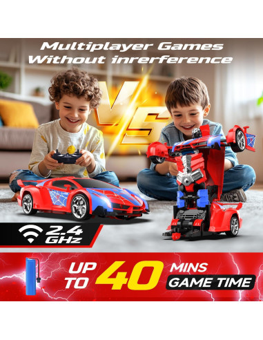 Auto Araña DEERC RC Transformable 1:18 Rojo con LED