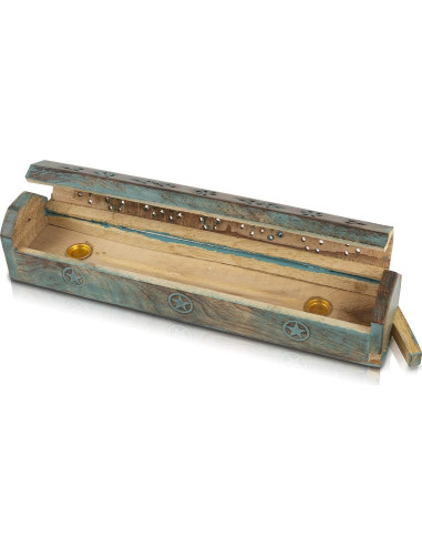 Soporte de Incienso de Madera de Mango Ecológico Azul 30.48 cm