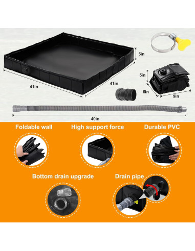 Base de Ducha Portátil AYWOHA 104 cm Plegable con Drenaje