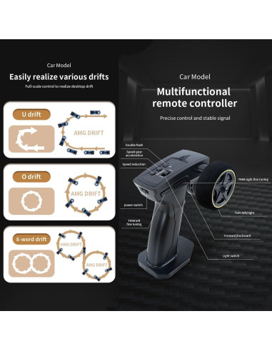 Coche Drift RC 1/43 Funnyndiy Plata 4WD 15 KM/H RTR
