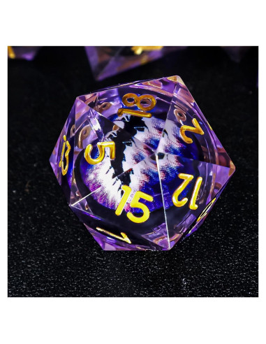 Juego de Dados DND Resina Ojo de Dragón 7 Piezas Púrpura