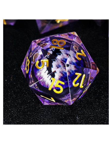 Juego de Dados DND Resina Ojo de Dragón 7 Piezas Púrpura