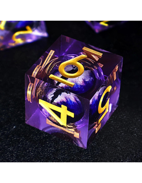 Juego de Dados DND Resina Ojo de Dragón 7 Piezas Púrpura