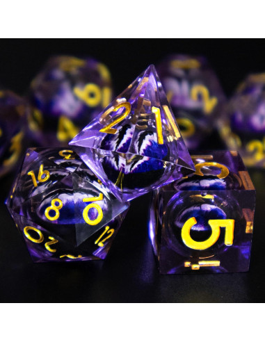 Juego de Dados DND Resina Ojo de Dragón 7 Piezas Púrpura