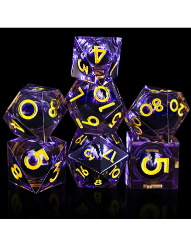 Juego de Dados DND Resina Ojo de Dragón 7 Piezas Púrpura