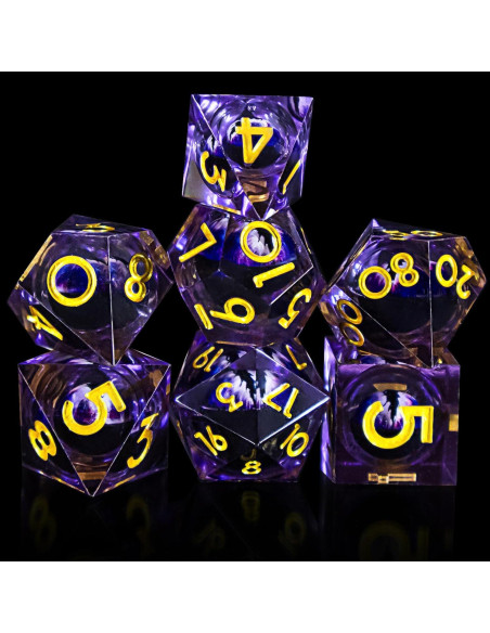 Juego de Dados DND Resina Ojo de Dragón 7 Piezas Púrpura