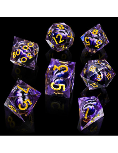 Juego de Dados DND Resina Ojo de Dragón 7 Piezas Púrpura