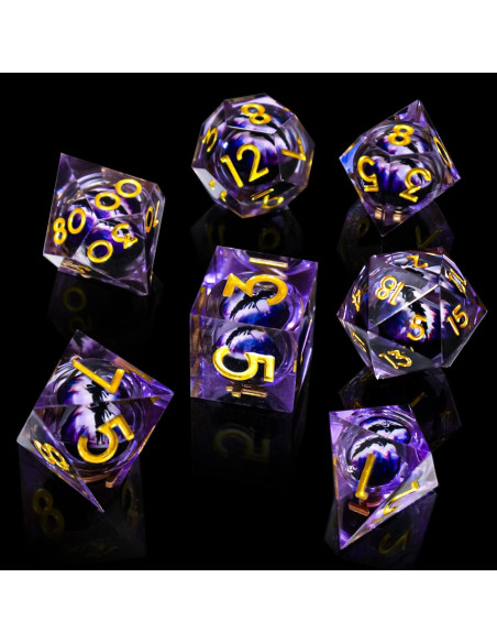 Juego de Dados DND Resina Ojo de Dragón 7 Piezas Púrpura
