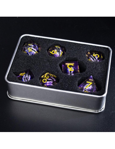 Juego de Dados DND Resina Ojo de Dragón 7 Piezas Púrpura