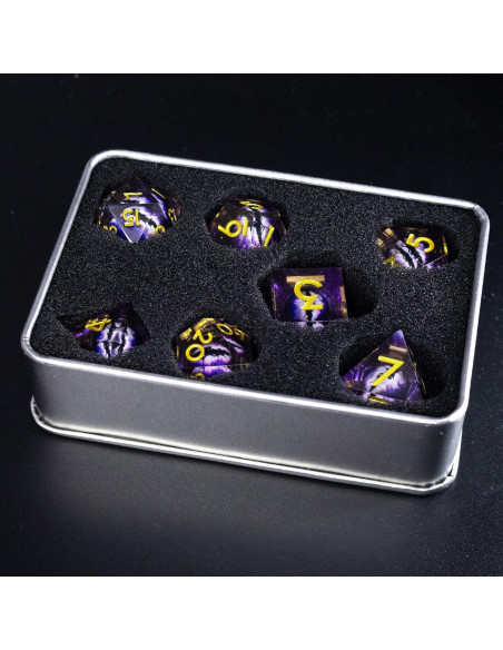 Juego de Dados DND Resina Ojo de Dragón 7 Piezas Púrpura