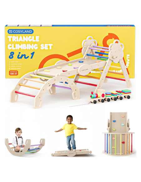 COSYLAND Conjunto Triángulo Pikler 8 en 1 para Niños COSYLAND Conjunto Triángulo Pikler 8 en 1 para Niños