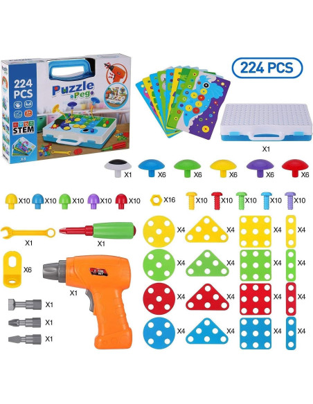 Juego de Construcción STEM SUPSTEM 224 Piezas con Taladro