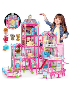 Casa de Muñecas Rosa OCTERIC 10 Habitaciones con LED