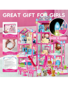 Casa de Muñecas Rosa OCTERIC 10 Habitaciones con LED 2