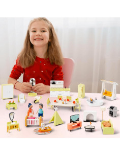 Conjunto de muebles de madera Goli 27 piezas para casa de muñecas 2