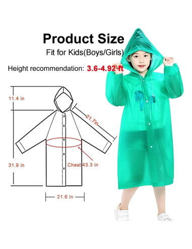 Ponchos de Lluvia Reutilizables Cosowe para Niños 110x55cm